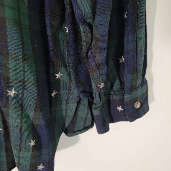 Rock & Republic Green Plaid Button Up Shirt XXL Long Sleeve Sparkle Star Print - Picture 8 of 11